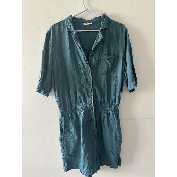 Faherty Womens Arlie Day Romper Blue Large Linen Cotton Aviator Lightweight - Picture 1 of 10